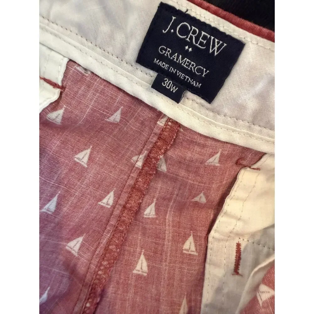 J Crew Gramercy Shorts Nantucket Red Sailboat Print 30